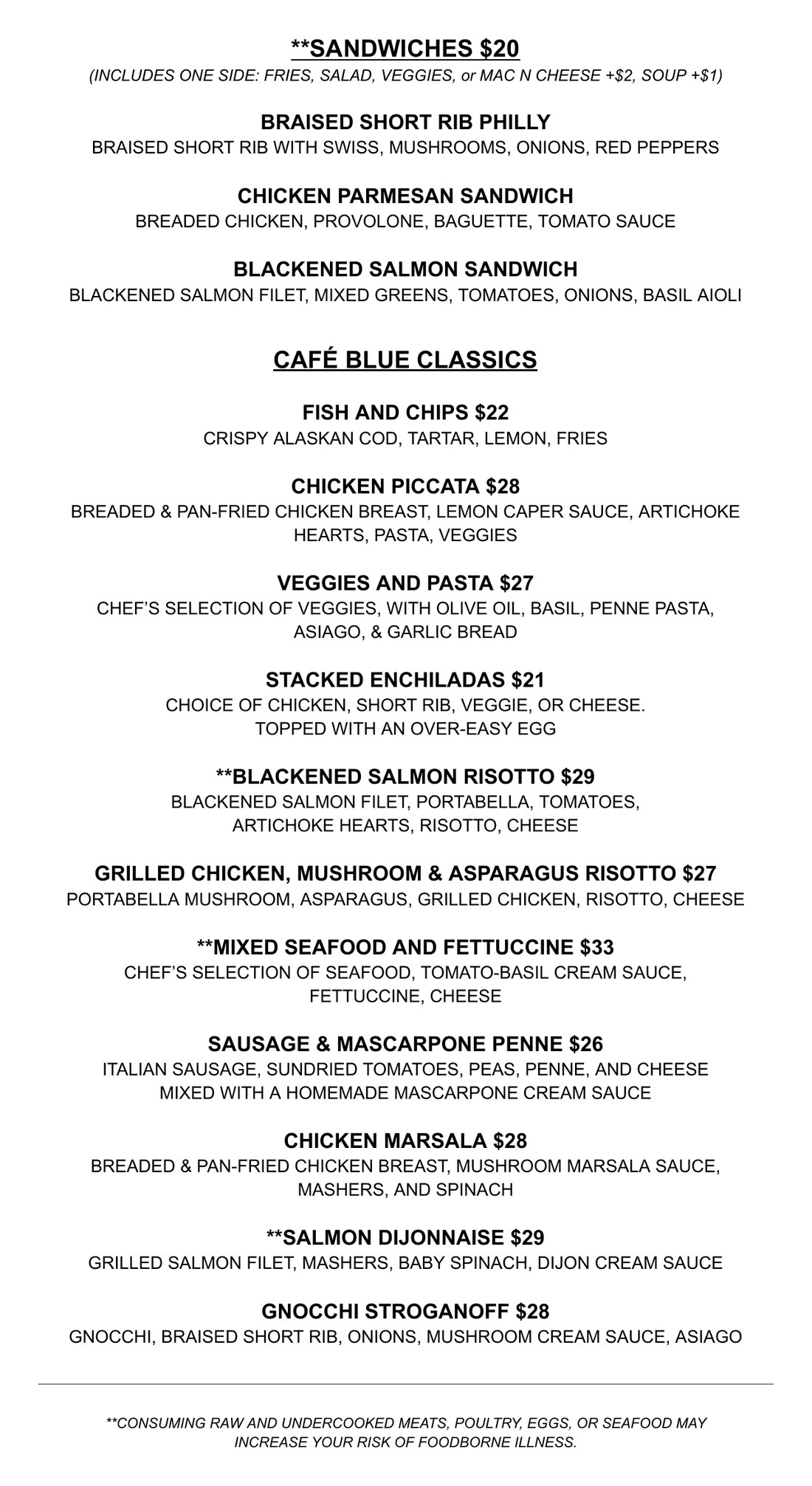 Cafe Blue Lunch Menu Page 2